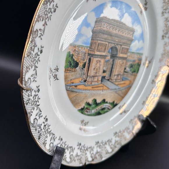 VTG Paris L'Arc De Triomphe Scalloped Decorative Porcelain Plate 9" Collectible - Picture 5 of 13